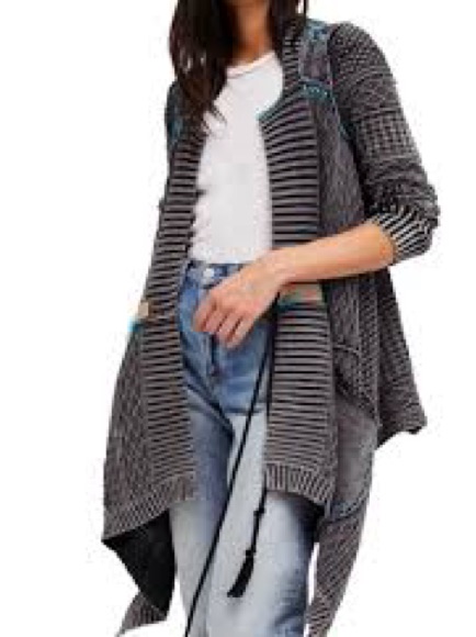 Free People M High Low Cardigan Ramie Cotton Boho Hippie Whimsy Goth Lagenlook